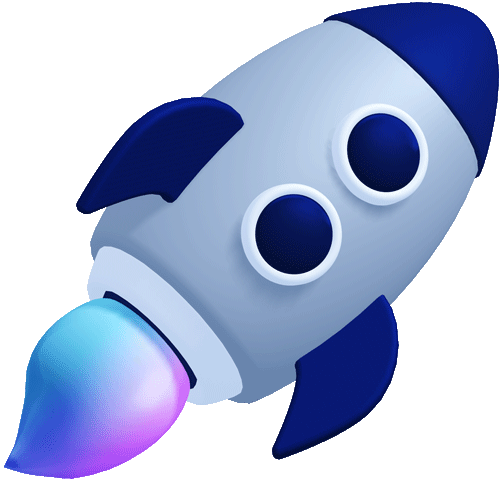 Une fusé aux couleurs du site web qui représente le lancement d'un projet